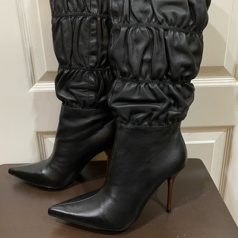 Bronx Tall Black Leather High Heel Boots Sz 5.5 (36)